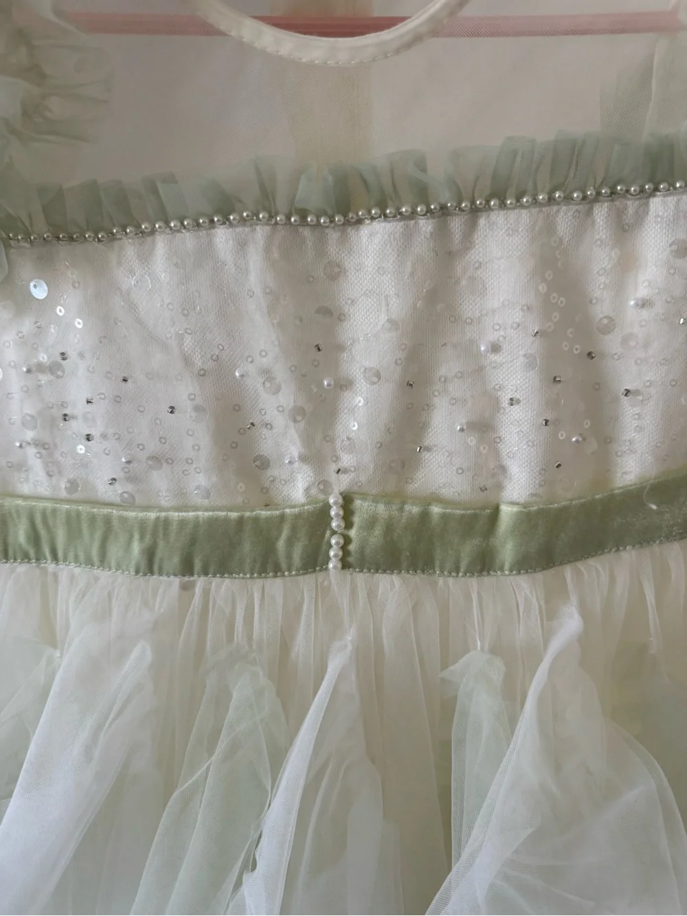 Kids Party Tulle Dress with Light Green Accents